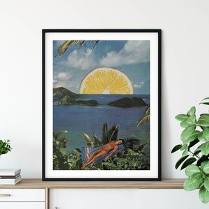 Tropische kunst aan de muur, poster citroen, zeevakantie ontspannend wanddecor, zomerdecor