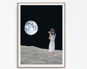 Moon print, full  moon prints, black and white prints, la luna poster, photographer gift, retro, vintage, modern prints, large art prints,
