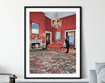 Red extra large print, Modern posters, Living room couple art, Floral and architectural