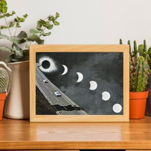 Impression d'art 5 x 7 - Impression petite voiture - Phases de lune - Art monochrome