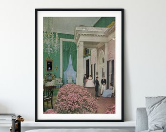 Green and pink print, Architecture poster, Modern art , Collage art
