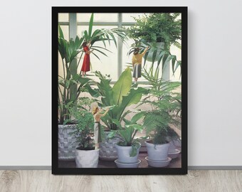 Framed poster, Framed fairies print, Green indoor plants print, Nature art, Large wall art