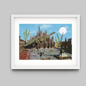 Impression d'art dinosaure 5 x 7 - affiches de dinosaures, collage de photos vintage
