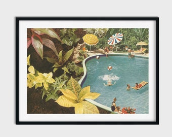 Succulent Print,Swimming pool art, Botanical art, Summer print, Plants illustration, Vintage