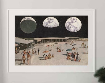 Full moon extra large print, Moon phases, Beach poster, Oversized art