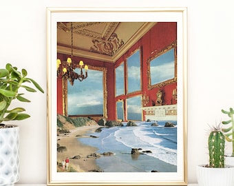 Nature print,  Sea print, Red wall art, Unique art, Collage art, Artisticsideoflife, Landscape wall art, Seascape
