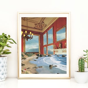 Nature print,  Sea print, Red wall art, Unique art, Collage art, Artisticsideoflife, Landscape wall art, Seascape