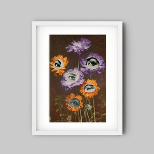 Impressão de flores, impressão artística de flores e olhos 5x7, colagem de fotos vintage em cartão postal
