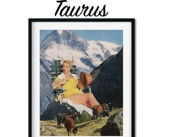 Taurus print, Astrology horoscope art, Zodiac poster, Gift for her, May birthday gifts for her