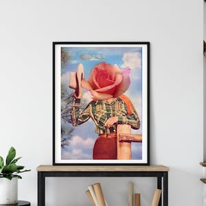 Lámina de vaquera, lámina del lejano oeste, retrato de rosa, lámina vintage, póster de rosa rosa