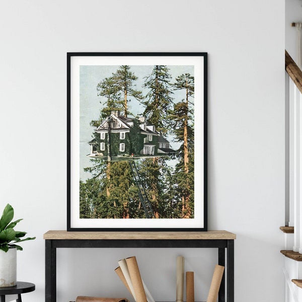 Tree house art, Tree house print, Trees decor, Wall art print, Collage art, Dreamy and creative, Unique artwork