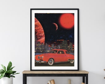 Red art print, Couple red art, Vintage car poster, Love art, Planets, Venus