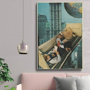 Cityscape print, Large wall art,  extra large art, 30 x 40, 20 x 30, 45 x 30 prints, retro print, city poster, blue