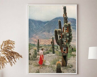 Cactus print, Desert wall art, Botanical illustration, Fairy garden, Cacti decor, Retro prints