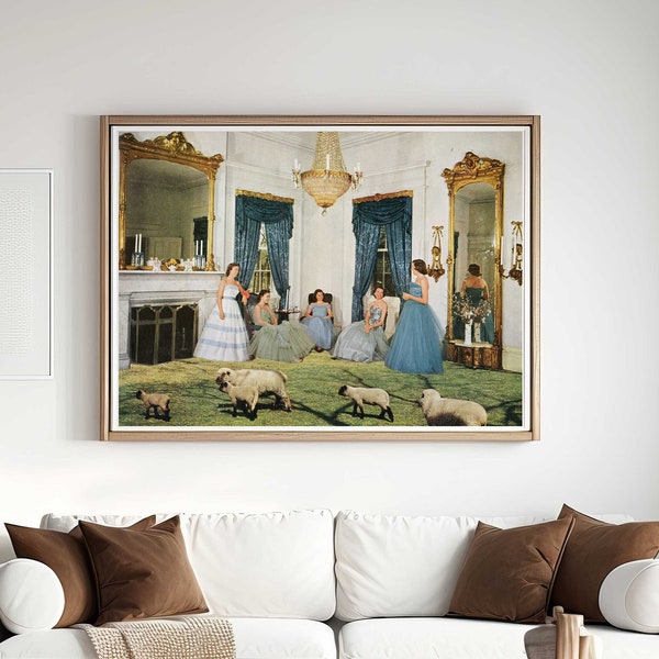 Extra large wall art, Vintage modern print, Nature sheep art, Living room large poster