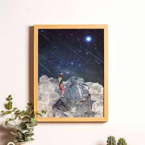 Cristal d&#39;art, cadeau pour elle, affiche bohème, art du quartz, impression de cristal, art ancien vintage, affiche étoile filante