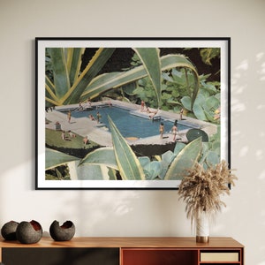 Swimming pool print, Summer art, Botanical print, Large wall art, extra large wall art, large wall print, Hallway art, Livingroom art image 2