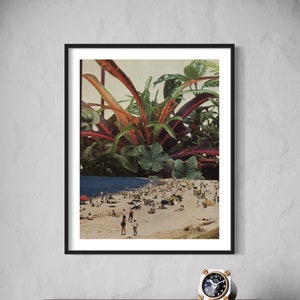 Beach print, Large beach art, Sea print, Summer wall art, Plants illustration