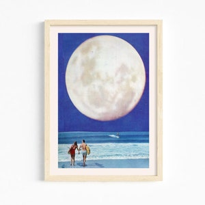 Kleine Drucke -5x7 Kunstdruck - Vollmond Seekunst - Paar Liebesdruck