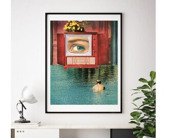 Eye print, Collage art print, Unique art, Modern art prints, Vintage and retro vibe art