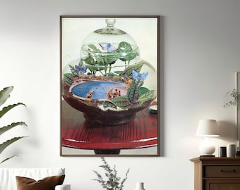 Swimming pool large art print, Modern art, Summer print, Butterfly art poster, Living room
