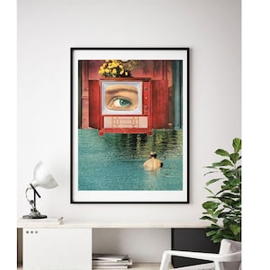 Augen Abdruck, Collage Kunstdruck, Einzigartige Kunst, Moderne Kunstdrucke, Vintage und Retro Vibe Kunst