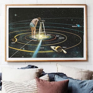 Solar system print, Solar System poster, Solar System art, Bedroom wall art, quirky art, retro posters, vintage altered poster, gift for her