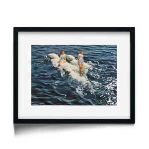 Impression ours polaire, décor bleu et blanc, impression d'art 5x7, collage photo vintage sur carte postale