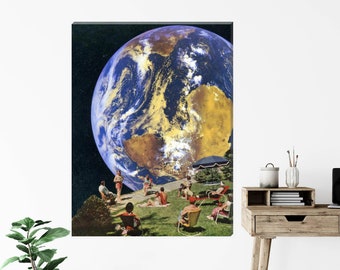 Earth large canvas,  Universe art, Holiday, Space canvas, Gallery art decor, Ready to hang extra large art