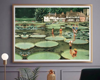 Waterlilies large wall art print, Large prints, Pond print, Living room landscape art