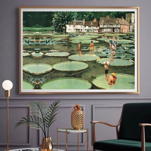 Waterlilies large wall art print, Large prints, Pond print, Living room landscape art