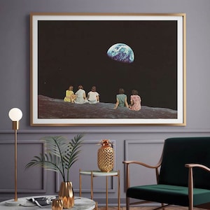 Extra large living room art print - Large space print - Earth and Moon art