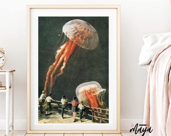 Kwallenprint, oceaankunst, kwallen, zeeprint, A4-poster, A3-print, kunst aan de grote muur