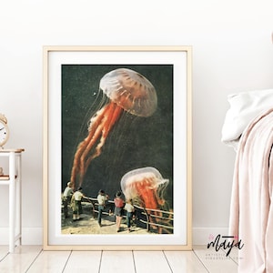 Jellyfish print, Ocean art, Jellyfish, Sea print, A4 poster, A3 print, Large wall art