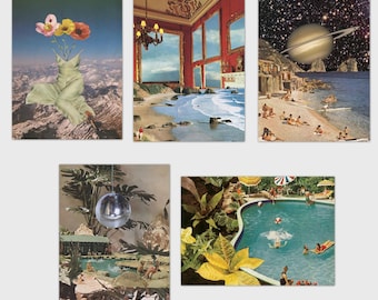 Mini Art print pack, 5 artworks, Collage art, Surrealism
