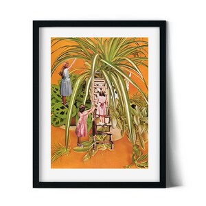 Indoor Pflanzendruck, Kunstillustration, Gartendrucke, Feen Collagen Kunst, Großer oranger und grüner Druck
