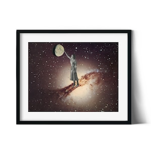 Reach for the moon art print, Universe, Space poster, Retro, vintage collage art, inspirational