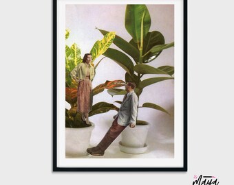 Valentines day decor, Love print, Plants couple art, A5 poster, Gift for her or him