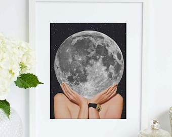 Moon art print - La Luna art poster - La Luna Print, Moon Poster, La Luna Wall Art, La Luna, Full Moon Print, Moon Art Print,