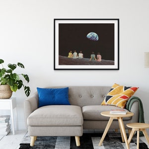 Extra large living room art print - Large space print - Earth and Moon art image 2