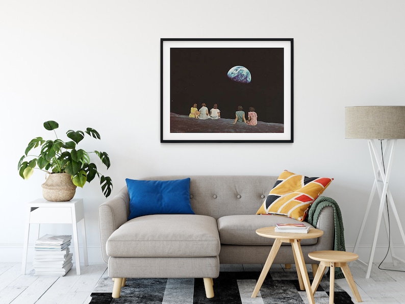 Extra large living room art print - Large space print - Earth and Moon art image 2