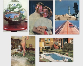 Mini Art print pack, 5 artworks, Collage art, Surrealism