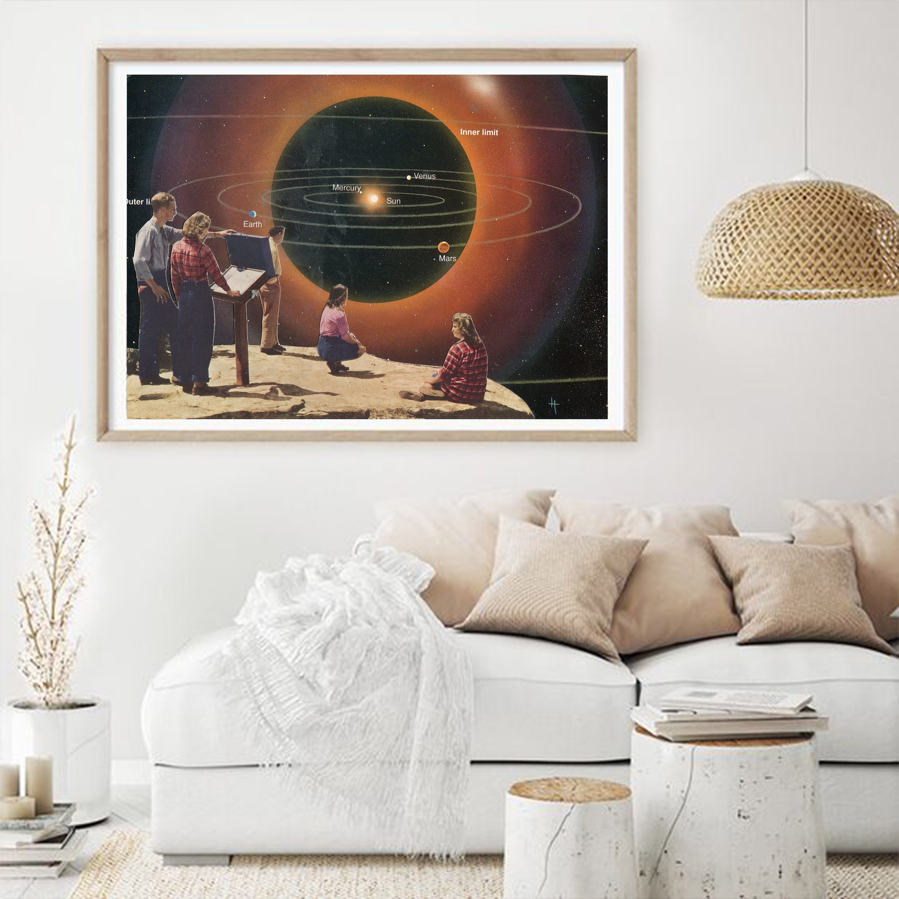 Solar System Large Wall Art Print, Beige Brown Wall Decor, Extra