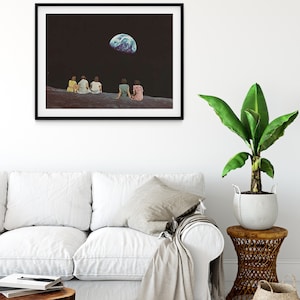 Extra large living room art print - Large space print - Earth and Moon art image 3
