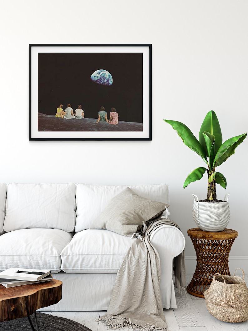 Extra large living room art print - Large space print - Earth and Moon art image 3