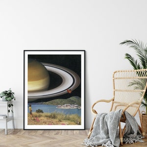 Saturn print. Sci fi art, Universe space poster image 2