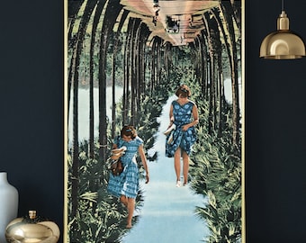 Palmträdstryck, palmträdsväggkonst, tropisk konst, boho konstillustration, retro, vintage, modern väggdekor