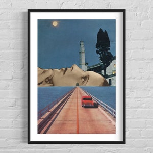 Moderner Kunstdruck, Blaue und rote Kunst, Vintage Autodruck, große Wandkunstdrucke