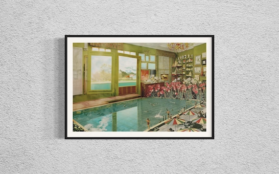 Swimming pool green print, large wall art, Extra large prints