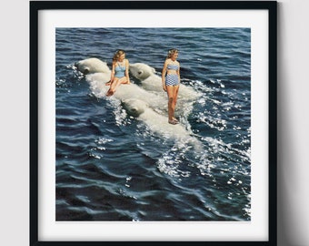 Polar bear print, Winter wall art decor, Sea art print